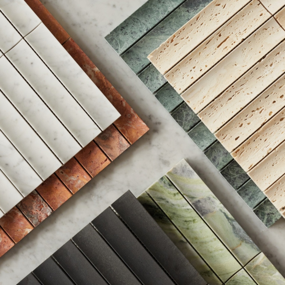 Mixed natural stone mosaic and marble samples