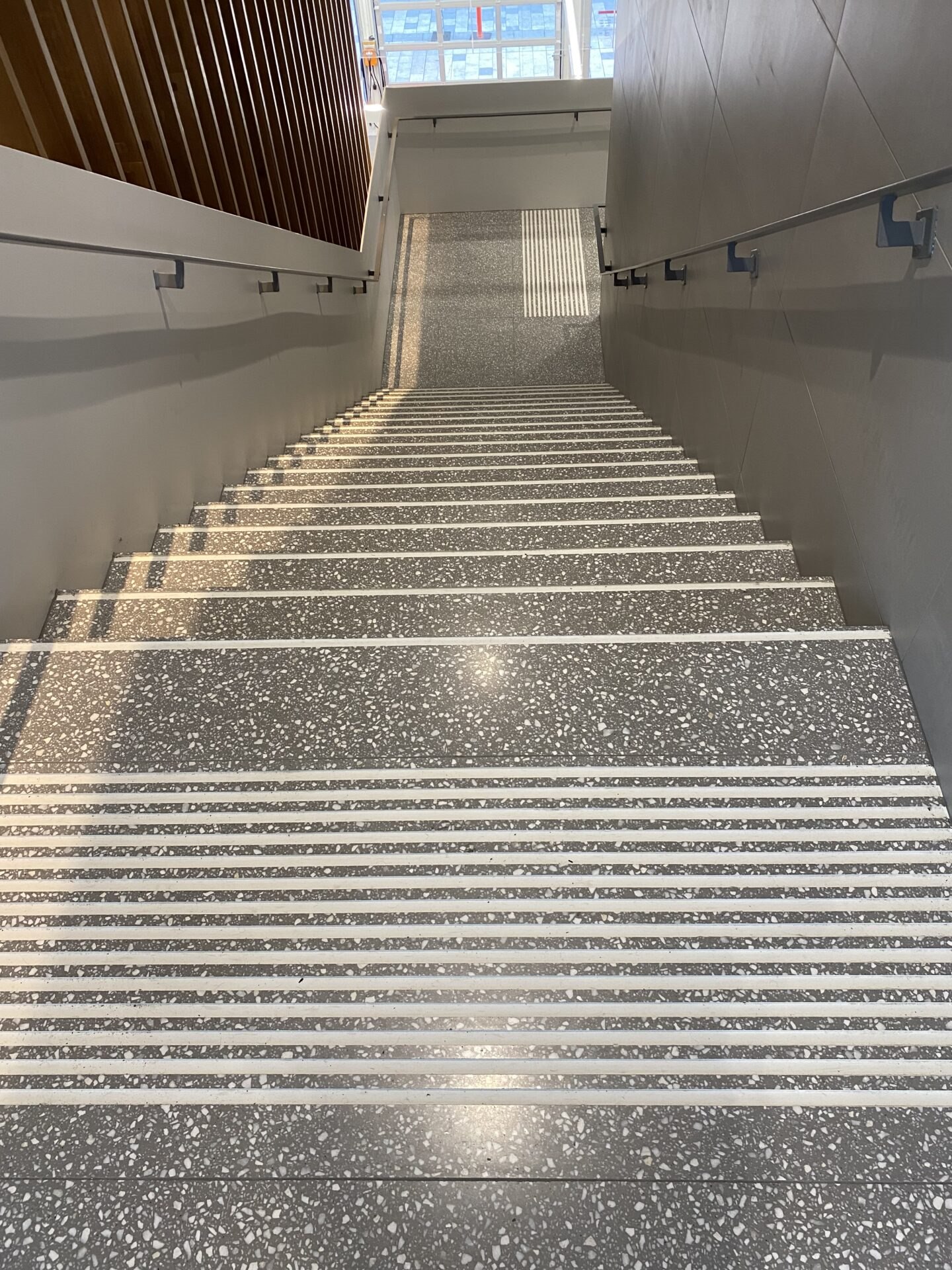 Terrazzo stair treads with anti-slip strips
