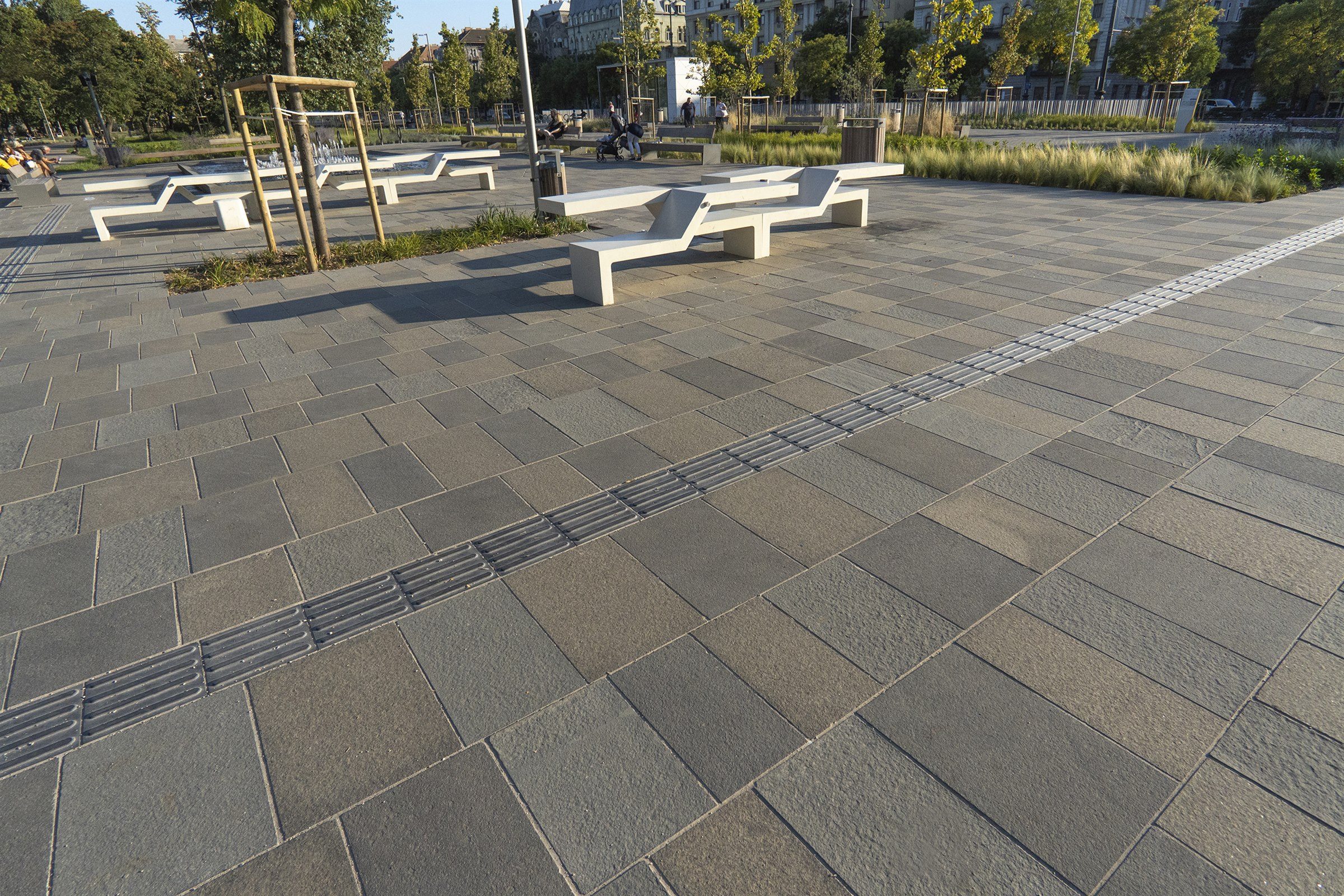 Mixed-format granite plaza paving and tactile route