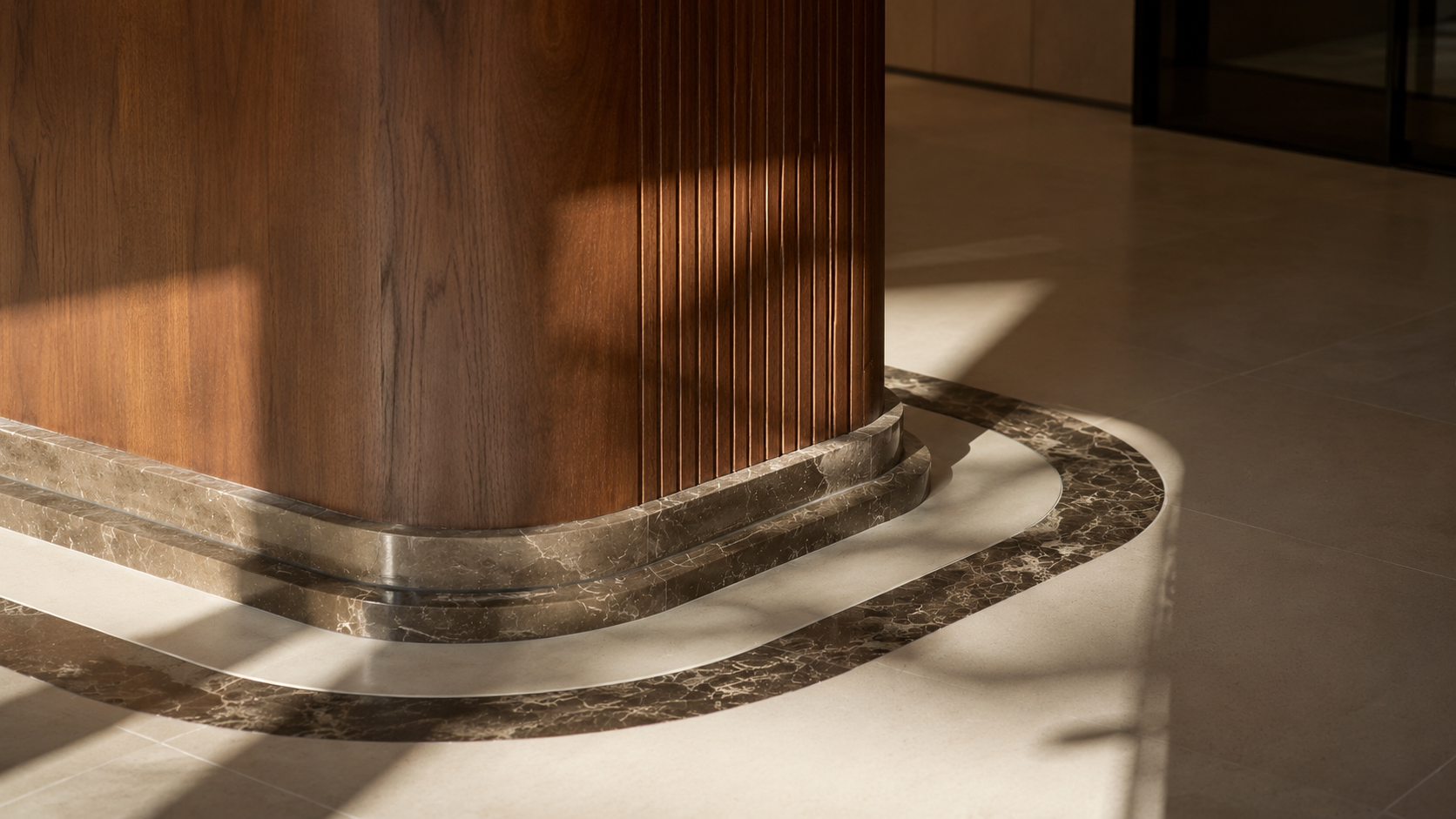 Curved natural stone skirting and base detail