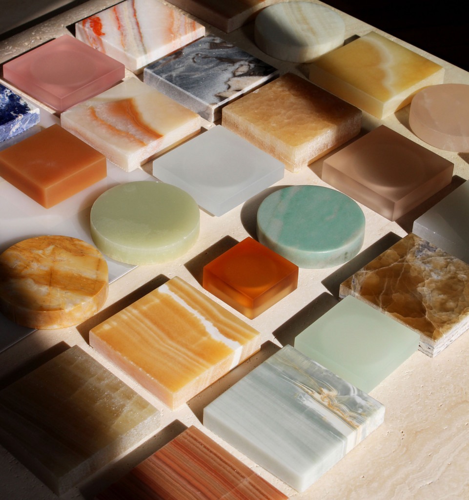 Colorful natural stone and onyx material samples