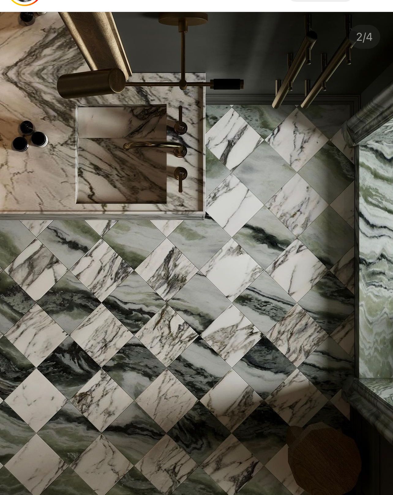 Green and white stone tile floor pattern